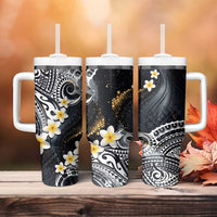 Polynesian Tribal Tattoo Tumbler With Handle Plumeria Black Gold Marble Pattern LT9 - Polynesian Pride