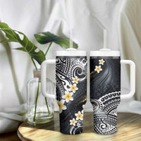 Polynesian Tribal Tattoo Tumbler With Handle Plumeria Black Gold Marble Pattern LT9 - Polynesian Pride