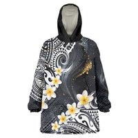 Polynesian Tribal Tattoo Wearable Blanket Hoodie Plumeria Black Gold Marble Pattern LT9 One Size Black - Polynesian Pride