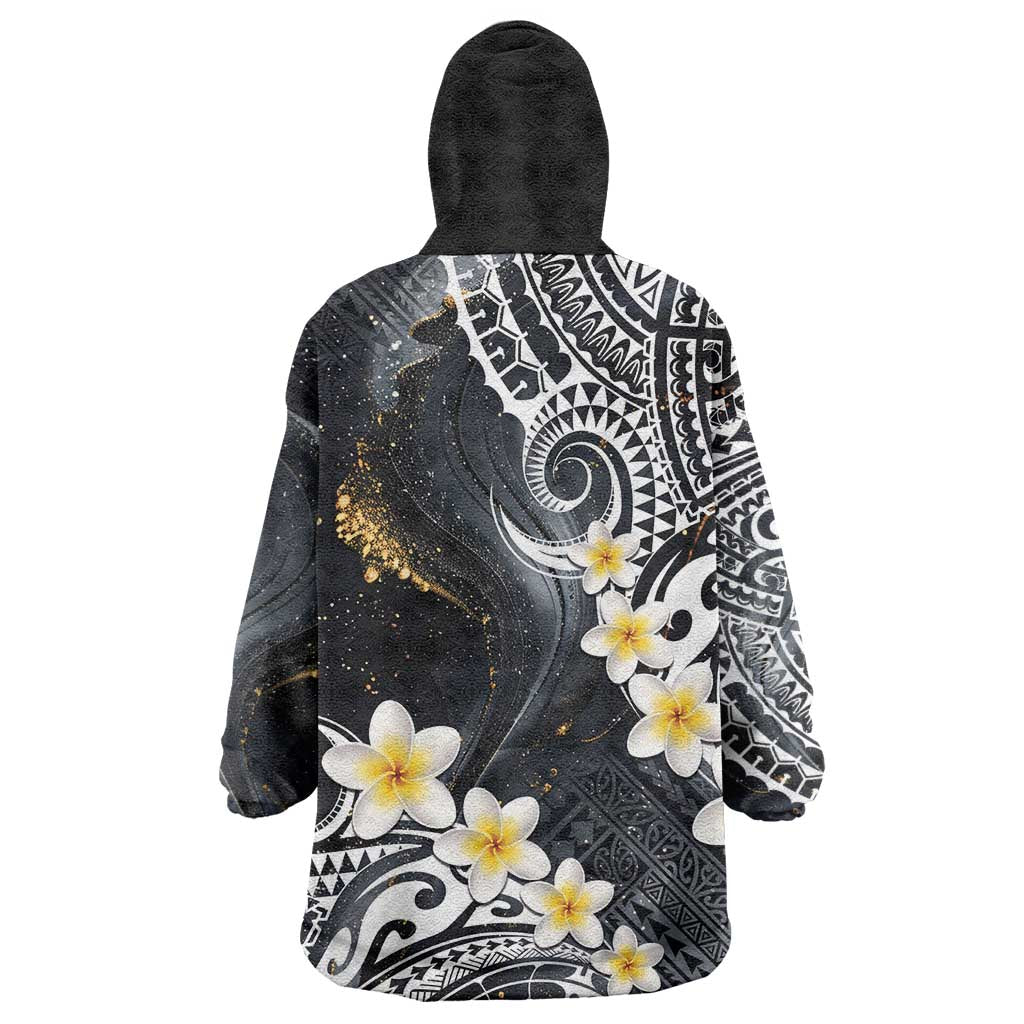 Polynesian Tribal Tattoo Wearable Blanket Hoodie Plumeria Black Gold Marble Pattern LT9 - Polynesian Pride