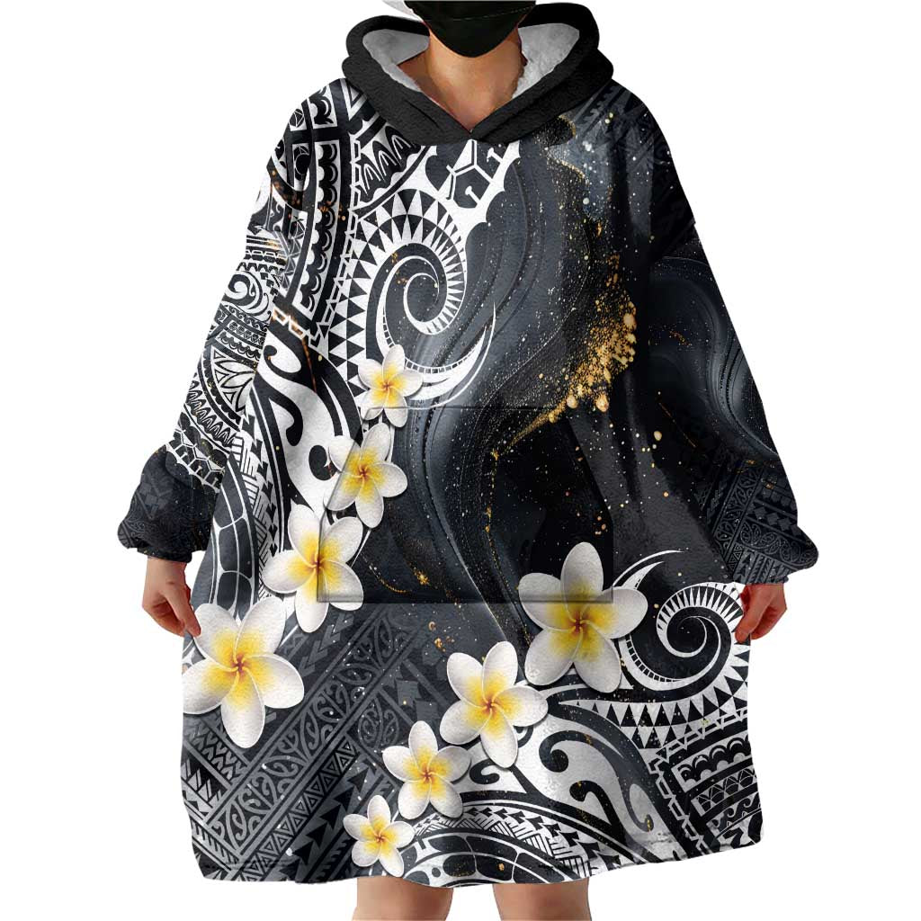 Polynesian Tribal Tattoo Wearable Blanket Hoodie Plumeria Black Gold Marble Pattern LT9 - Polynesian Pride