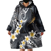 Polynesian Tribal Tattoo Wearable Blanket Hoodie Plumeria Black Gold Marble Pattern LT9 - Polynesian Pride