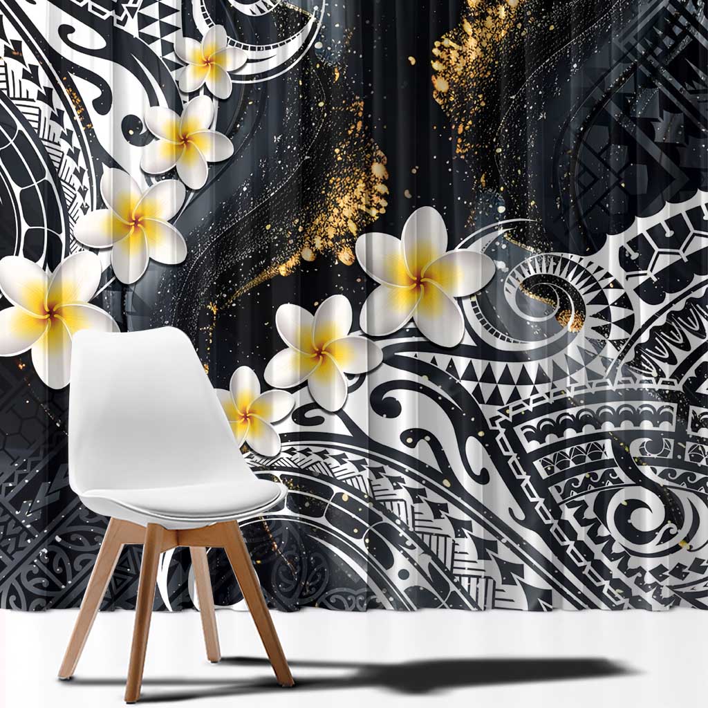 Polynesian Tribal Tattoo Window Curtain Plumeria Black Gold Marble Pattern LT9 - Polynesian Pride