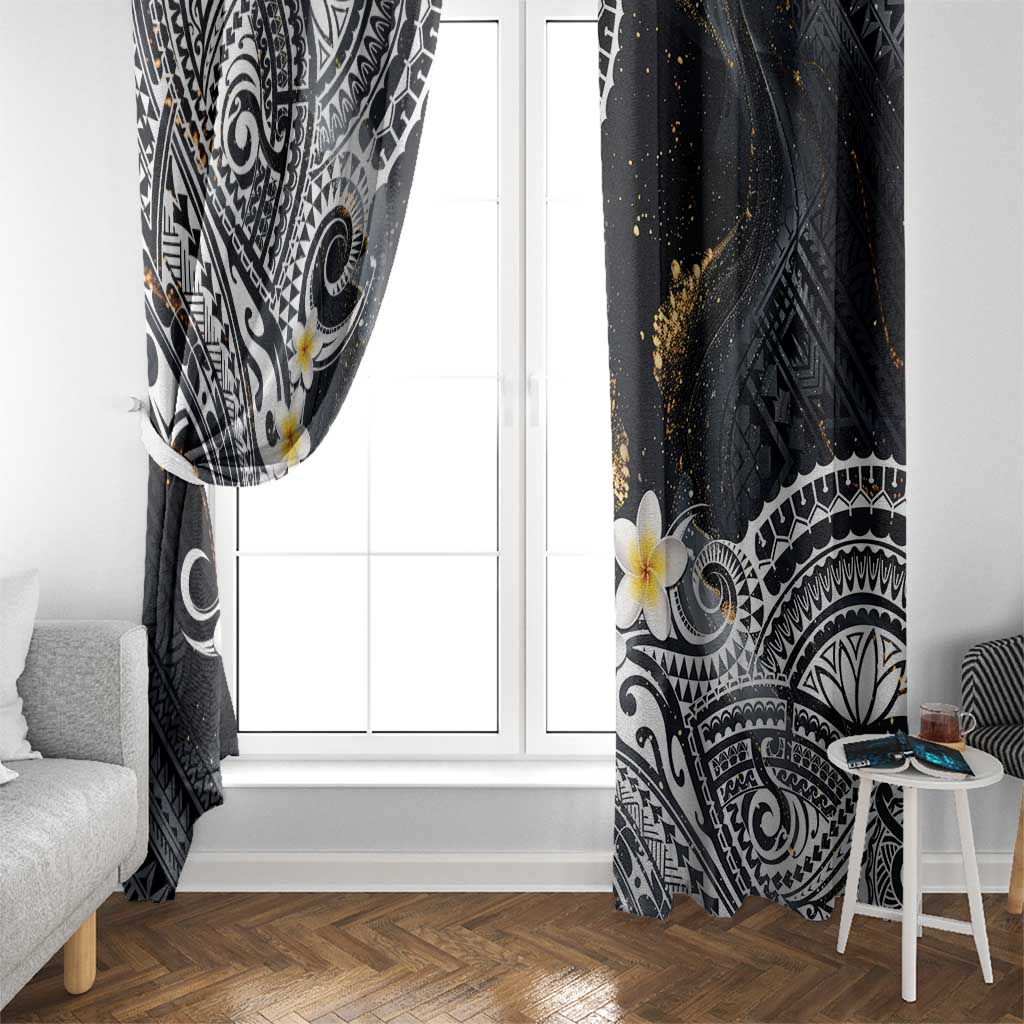 Polynesian Tribal Tattoo Window Curtain Plumeria Black Gold Marble Pattern LT9 - Polynesian Pride
