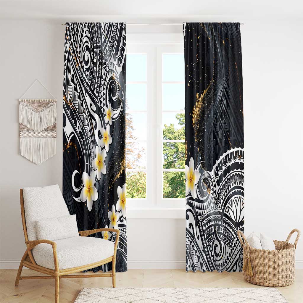 Polynesian Tribal Tattoo Window Curtain Plumeria Black Gold Marble Pattern LT9 - Polynesian Pride