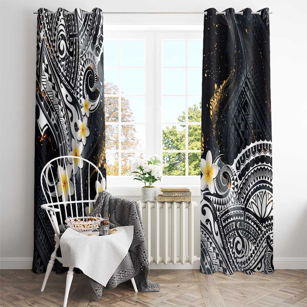 Polynesian Tribal Tattoo Window Curtain Plumeria Black Gold Marble Pattern LT9 - Polynesian Pride