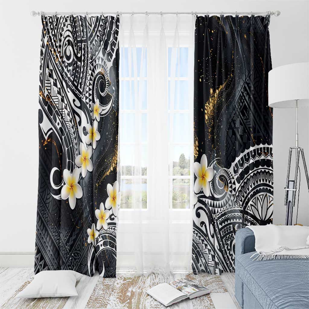 Polynesian Tribal Tattoo Window Curtain Plumeria Black Gold Marble Pattern LT9 - Polynesian Pride
