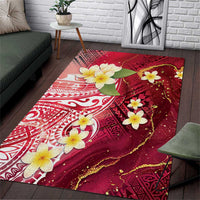 Polynesian Tribal Tattoo Area Rug Plumeria Blood Red and Gold Marble Pattern
