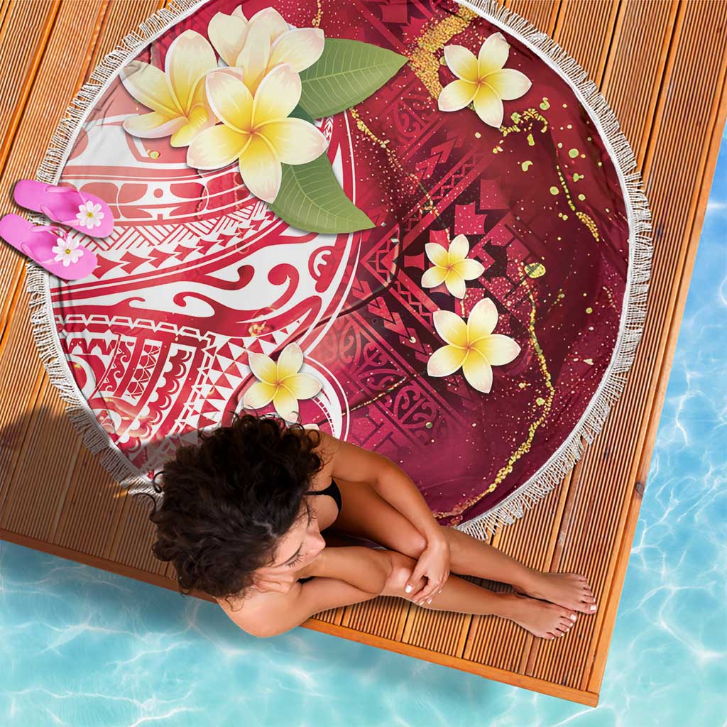 Polynesian Tribal Tattoo Beach Blanket Plumeria Blood Red and Gold Marble Pattern LT9 - Polynesian Pride