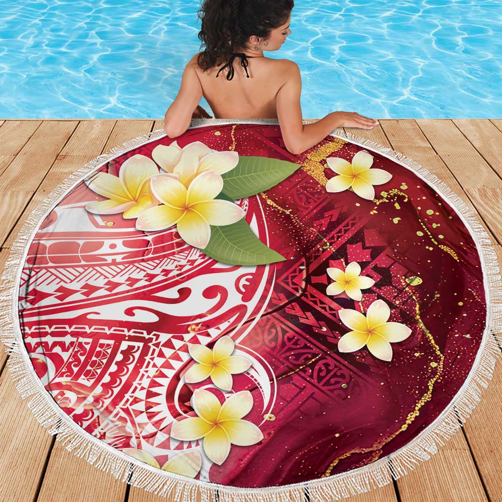 Polynesian Tribal Tattoo Beach Blanket Plumeria Blood Red and Gold Marble Pattern LT9 - Polynesian Pride