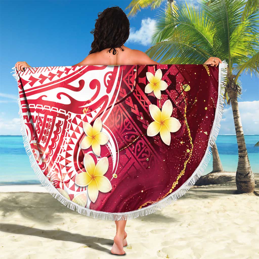 Polynesian Tribal Tattoo Beach Blanket Plumeria Blood Red and Gold Marble Pattern LT9 - Polynesian Pride