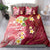 Polynesian Tribal Tattoo Bedding Set Plumeria Blood Red and Gold Marble Pattern