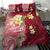 Polynesian Tribal Tattoo Bedding Set Plumeria Blood Red and Gold Marble Pattern