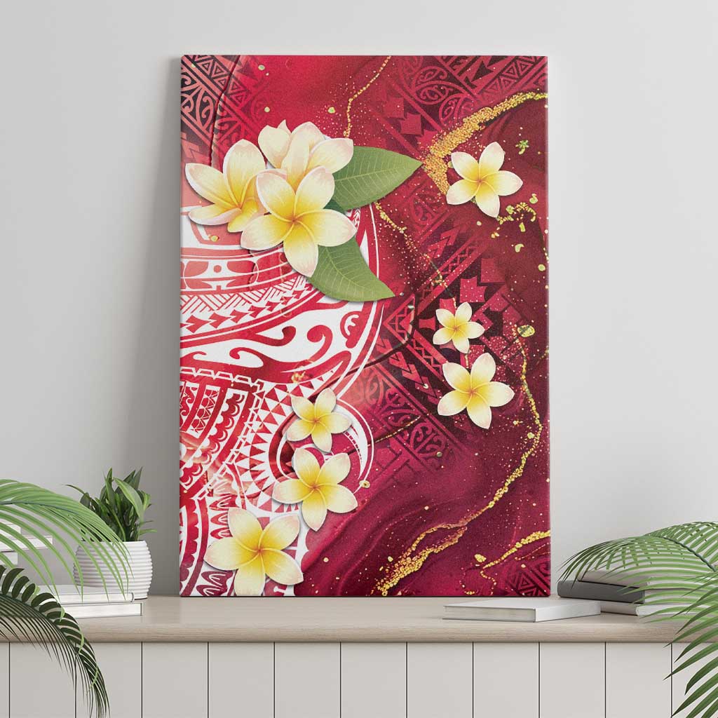 Polynesian Tribal Tattoo Canvas Wall Art Plumeria Blood Red and Gold Marble Pattern LT9 - Polynesian Pride