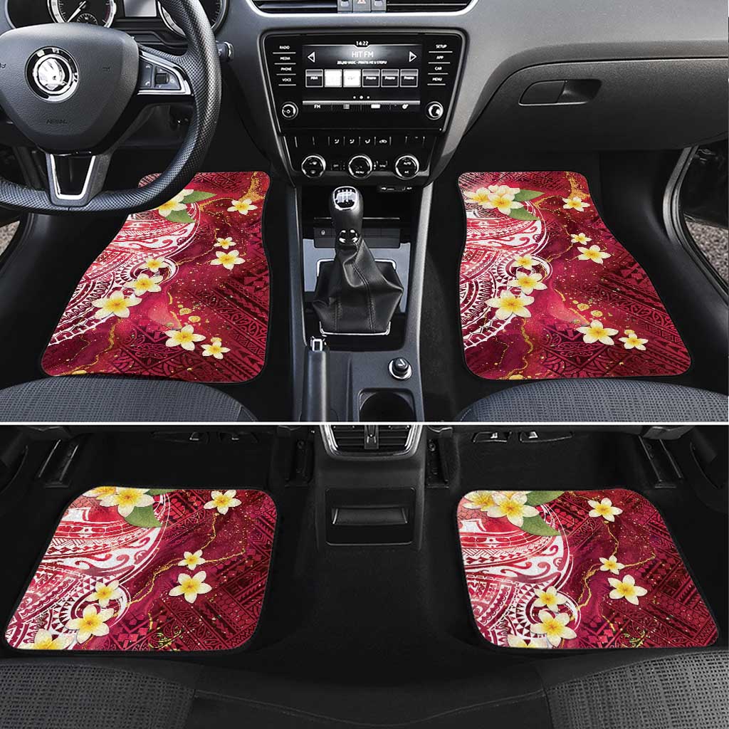 Polynesian Tribal Tattoo Car Mats Plumeria Blood Red and Gold Marble Pattern LT9 Set 4pcs Red - Polynesian Pride