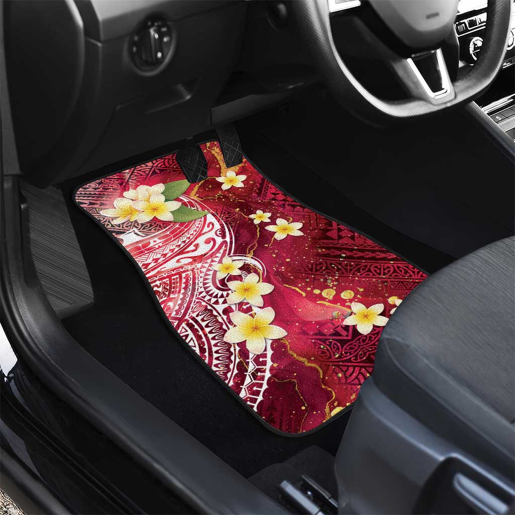 Polynesian Tribal Tattoo Car Mats Plumeria Blood Red and Gold Marble Pattern LT9 - Polynesian Pride