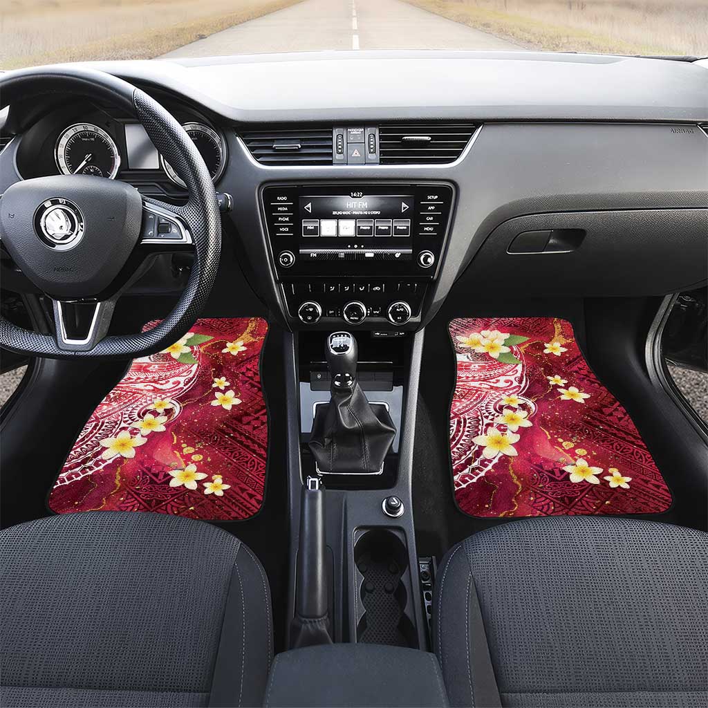 Polynesian Tribal Tattoo Car Mats Plumeria Blood Red and Gold Marble Pattern LT9 Set 2pcs - Front Red - Polynesian Pride