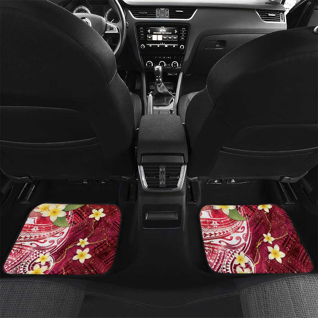Polynesian Tribal Tattoo Car Mats Plumeria Blood Red and Gold Marble Pattern LT9 Set 2pcs - Back Red - Polynesian Pride
