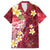 Polynesian Tribal Tattoo Family Matching Off Shoulder Maxi Dress and Hawaiian Shirt Plumeria Blood Red and Gold Marble Pattern
