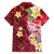 Polynesian Tribal Tattoo Family Matching Off Shoulder Maxi Dress and Hawaiian Shirt Plumeria Blood Red and Gold Marble Pattern