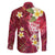 Polynesian Tribal Tattoo Family Matching Off Shoulder Maxi Dress and Hawaiian Shirt Plumeria Blood Red and Gold Marble Pattern