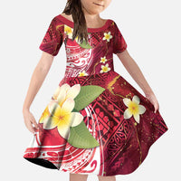 Polynesian Tribal Tattoo Family Matching Short Sleeve Bodycon Dress and Hawaiian Shirt Plumeria Blood Red and Gold Marble Pattern