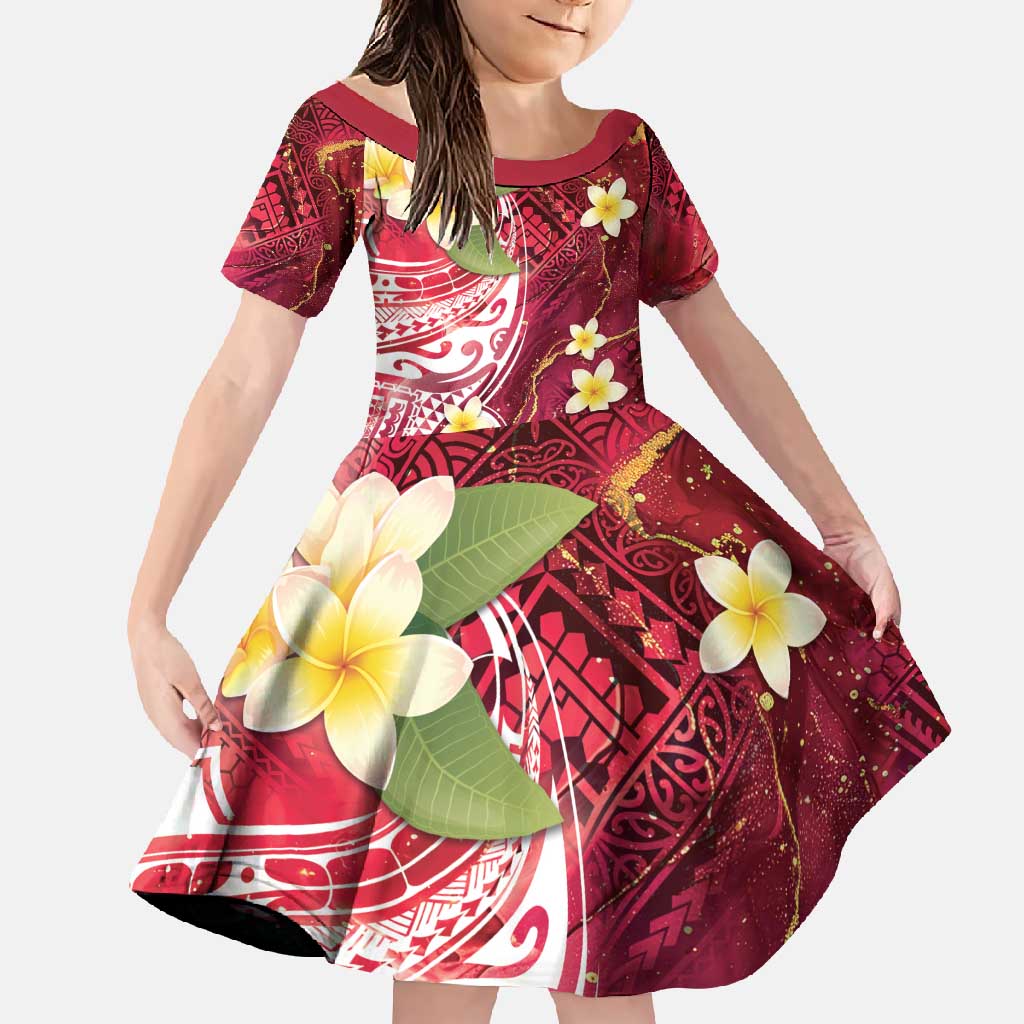 Polynesian Tribal Tattoo Family Matching Tank Maxi Dress and Hawaiian Shirt Plumeria Blood Red and Gold Marble Pattern