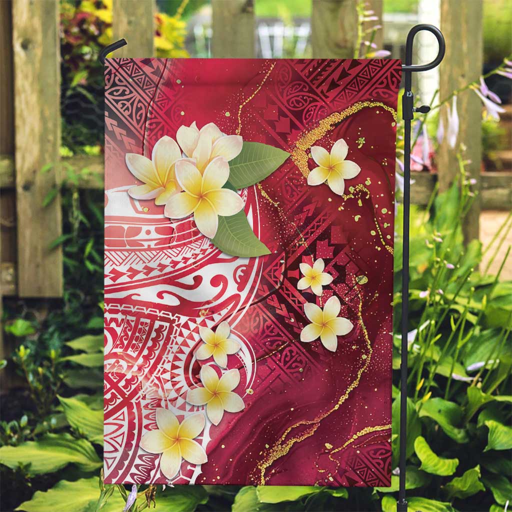 Polynesian Tribal Tattoo Garden Flag Plumeria Blood Red and Gold Marble Pattern LT9 Garden Flag Red - Polynesian Pride