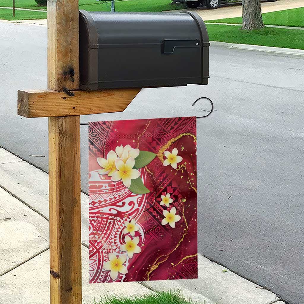 Polynesian Tribal Tattoo Garden Flag Plumeria Blood Red and Gold Marble Pattern LT9 - Polynesian Pride