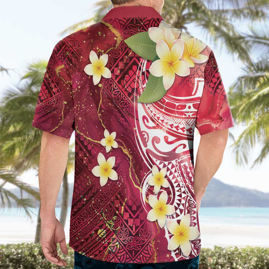 Polynesian Tribal Tattoo Hawaiian Shirt Plumeria Blood Red and Gold Marble Pattern LT9 - Polynesian Pride