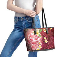 Polynesian Tribal Tattoo Leather Tote Bag Plumeria Blood Red and Gold Marble Pattern LT9 - Polynesian Pride