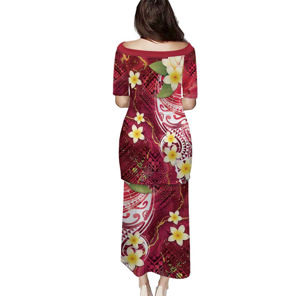 Polynesian Tribal Tattoo Puletasi Plumeria Blood Red and Gold Marble Pattern LT9 - Polynesian Pride