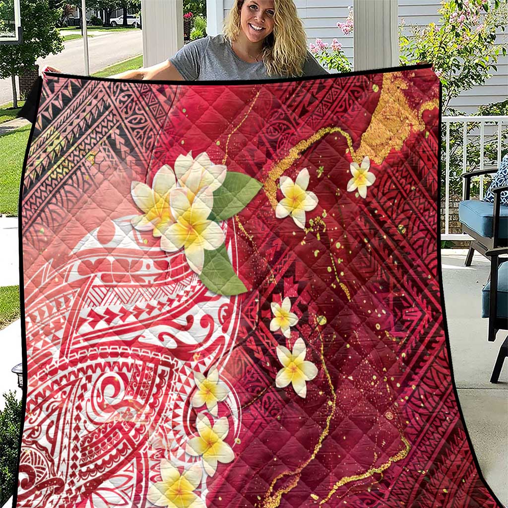 Polynesian Tribal Tattoo Quilt Plumeria Blood Red and Gold Marble Pattern