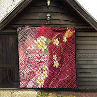 Polynesian Tribal Tattoo Quilt Plumeria Blood Red and Gold Marble Pattern