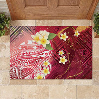 Polynesian Tribal Tattoo Rubber Doormat Plumeria Blood Red and Gold Marble Pattern LT9 Red - Polynesian Pride