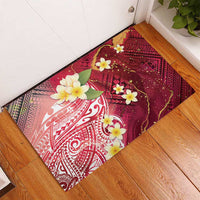 Polynesian Tribal Tattoo Rubber Doormat Plumeria Blood Red and Gold Marble Pattern LT9 - Polynesian Pride