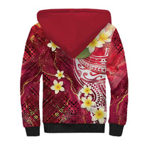 Polynesian Tribal Tattoo Sherpa Hoodie Plumeria Blood Red and Gold Marble Pattern LT9 - Polynesian Pride