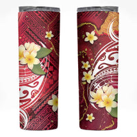 Polynesian Tribal Tattoo Skinny Tumbler Plumeria Blood Red and Gold Marble Pattern