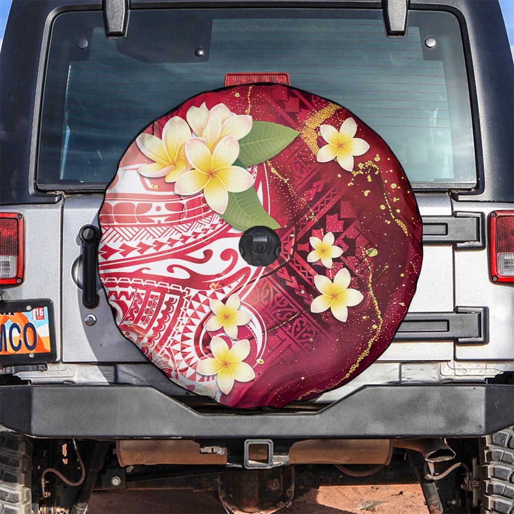 Polynesian Tribal Tattoo Spare Tire Cover Plumeria Blood Red and Gold Marble Pattern LT9 Red - Polynesian Pride