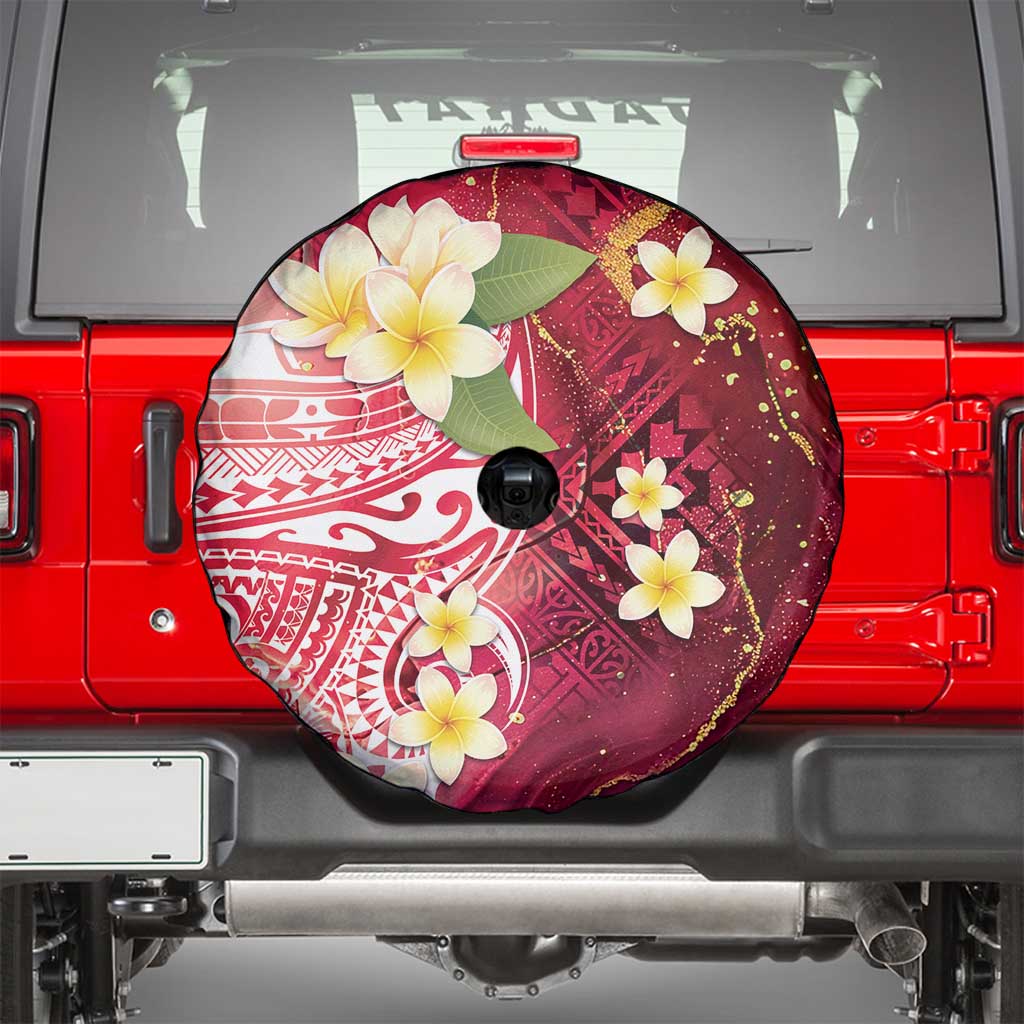 Polynesian Tribal Tattoo Spare Tire Cover Plumeria Blood Red and Gold Marble Pattern LT9 - Polynesian Pride