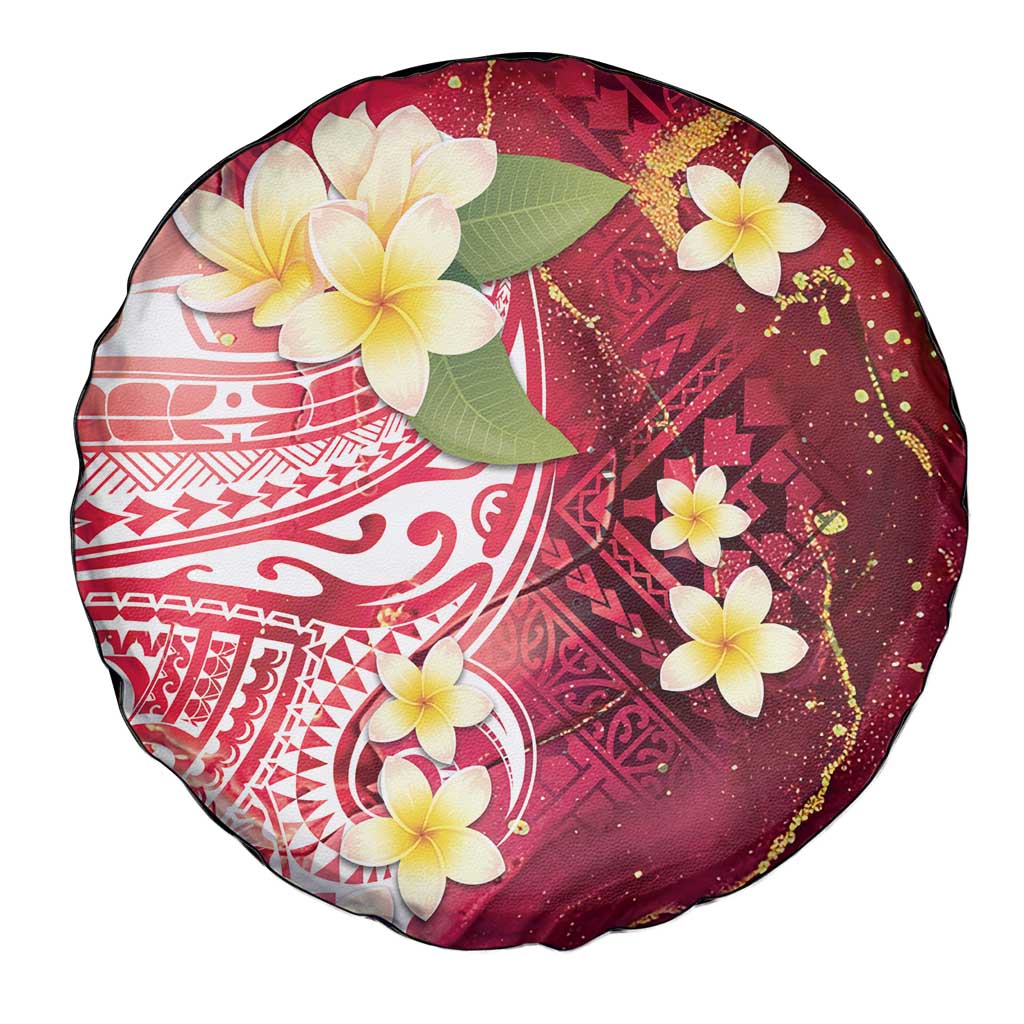 Polynesian Tribal Tattoo Spare Tire Cover Plumeria Blood Red and Gold Marble Pattern LT9 - Polynesian Pride