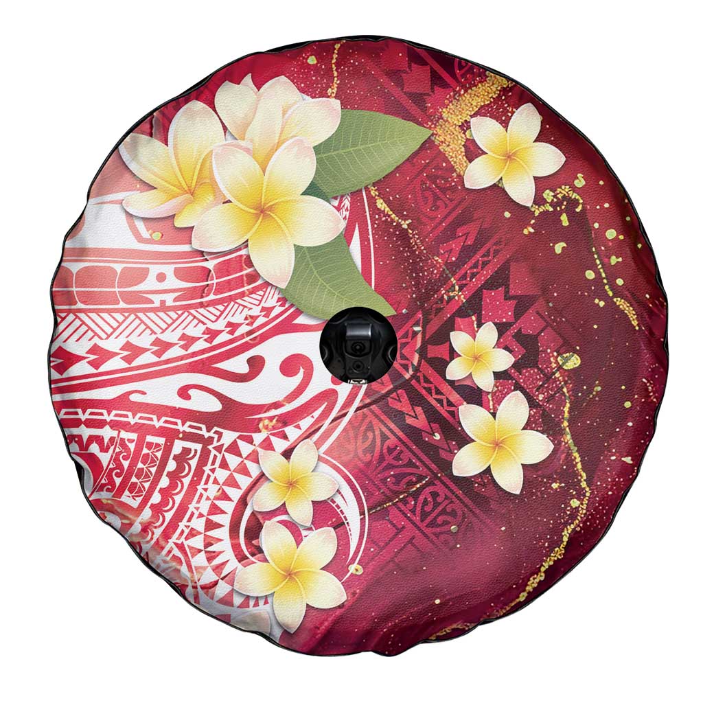 Polynesian Tribal Tattoo Spare Tire Cover Plumeria Blood Red and Gold Marble Pattern LT9 - Polynesian Pride