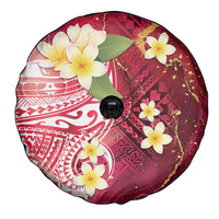 Polynesian Tribal Tattoo Spare Tire Cover Plumeria Blood Red and Gold Marble Pattern LT9 - Polynesian Pride
