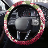 Polynesian Tribal Tattoo Steering Wheel Cover Plumeria Blood Red and Gold Marble Pattern LT9 - Polynesian Pride