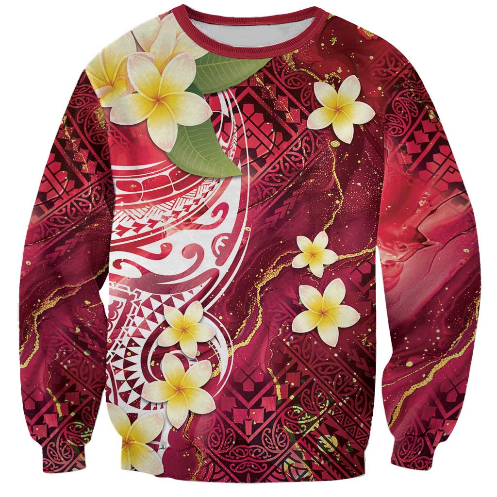 Polynesian Tribal Tattoo Sweatshirt Plumeria Blood Red and Gold Marble Pattern LT9 Unisex Red - Polynesian Pride