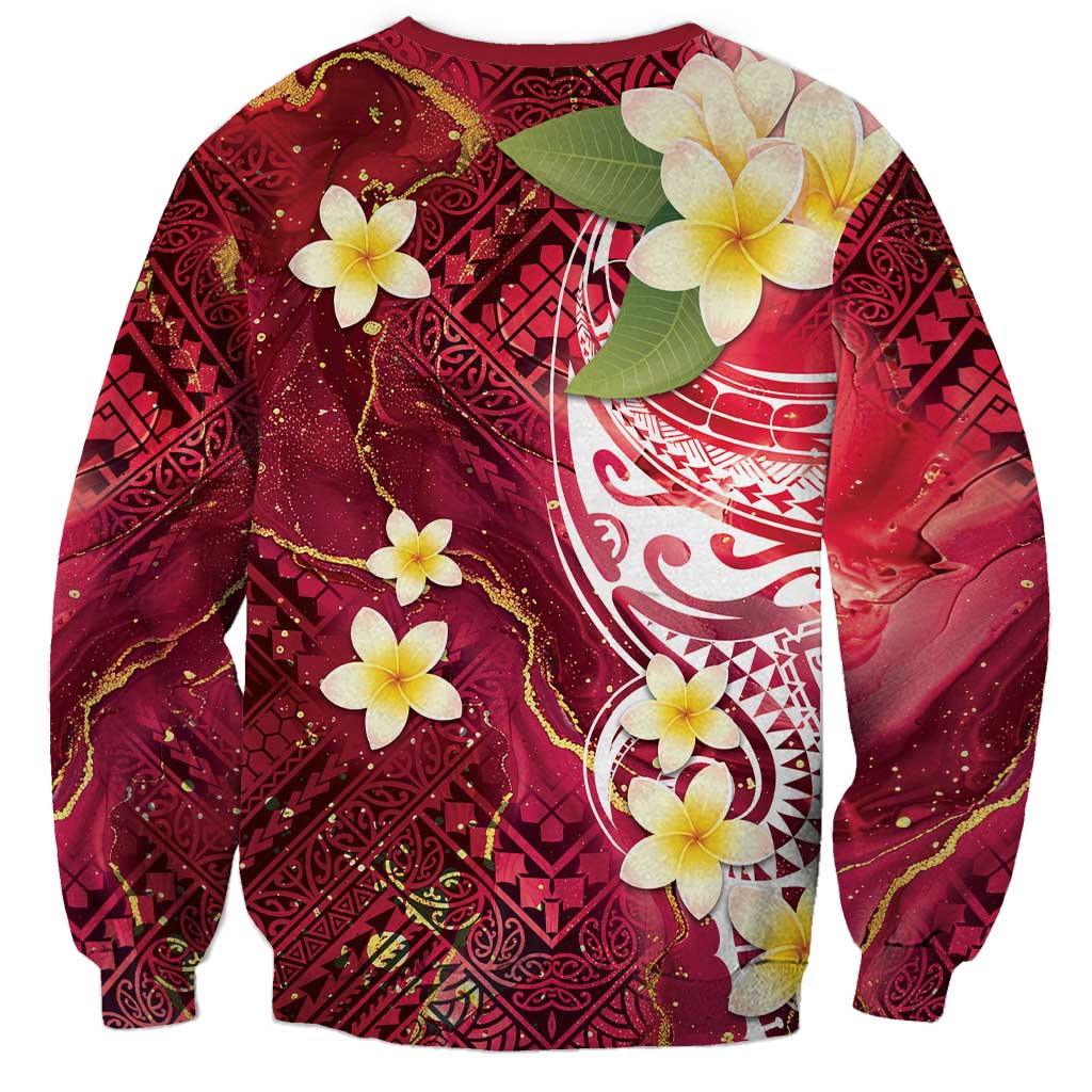 Polynesian Tribal Tattoo Sweatshirt Plumeria Blood Red and Gold Marble Pattern LT9 - Polynesian Pride
