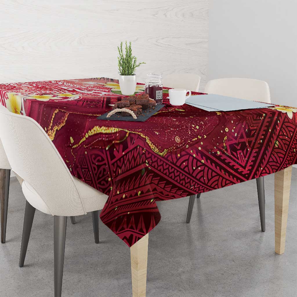 Polynesian Tribal Tattoo Tablecloth Plumeria Blood Red and Gold Marble Pattern LT9 - Polynesian Pride