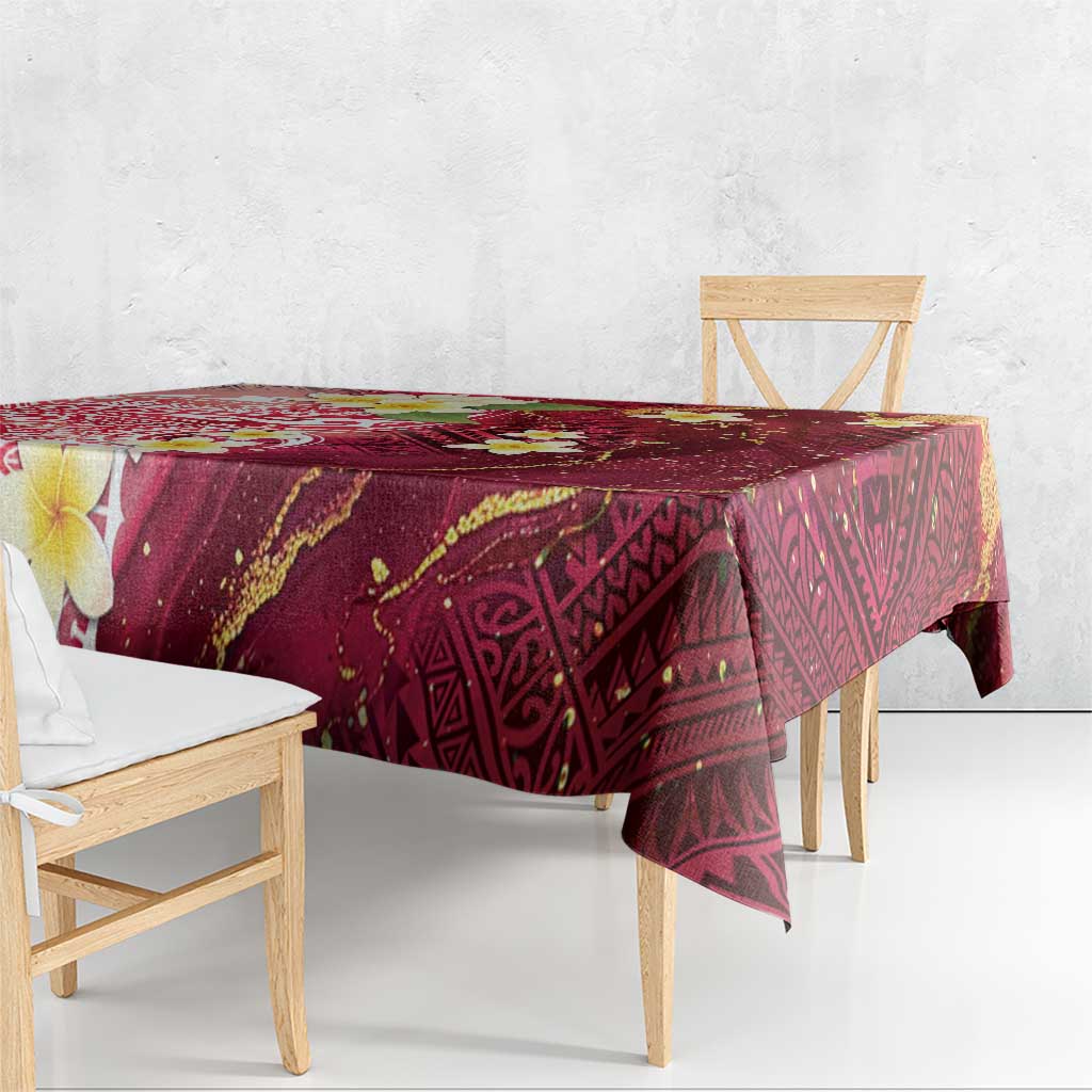 Polynesian Tribal Tattoo Tablecloth Plumeria Blood Red and Gold Marble Pattern LT9 - Polynesian Pride