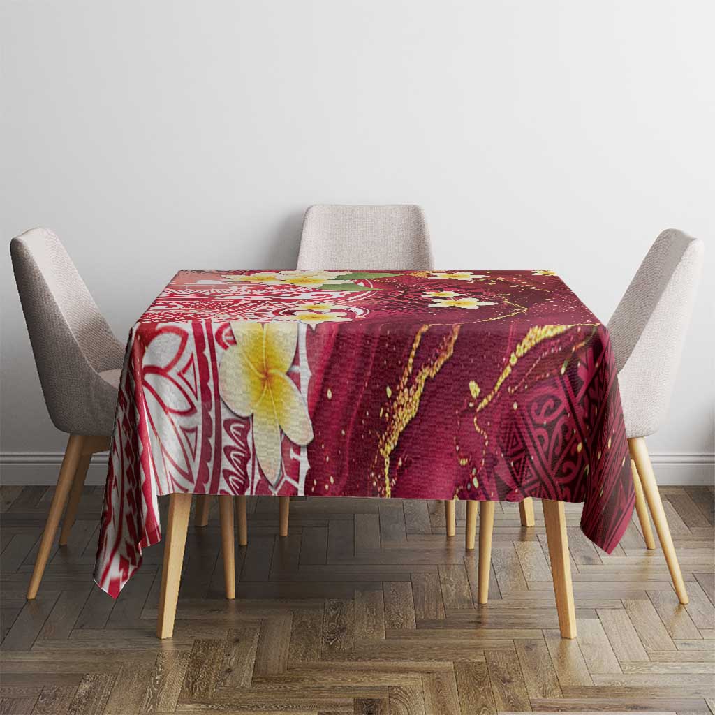 Polynesian Tribal Tattoo Tablecloth Plumeria Blood Red and Gold Marble Pattern LT9 - Polynesian Pride