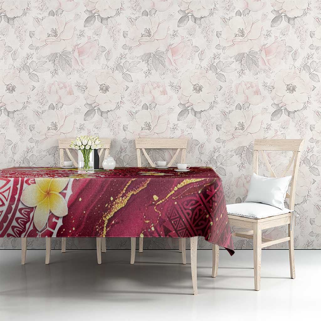 Polynesian Tribal Tattoo Tablecloth Plumeria Blood Red and Gold Marble Pattern LT9 - Polynesian Pride